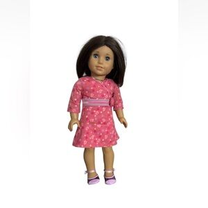 American Girl Doll in Pink Floral Dress with Brown Hair